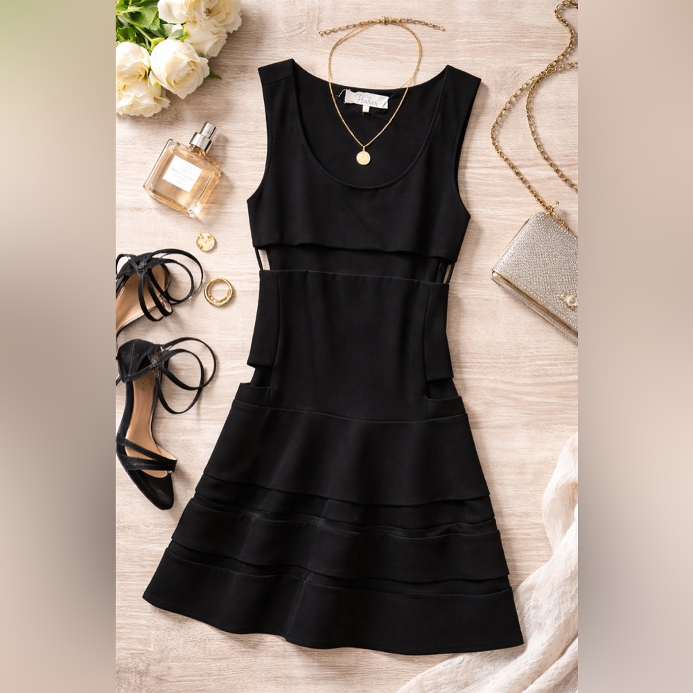 Parker Black Sleeveless Fit & Flare Dress Open Back Size M